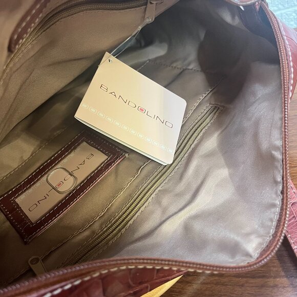 NWT Genuine Leather Shoulder Bag Reptile Patterned BANDOLINO - Picture 10 of 11